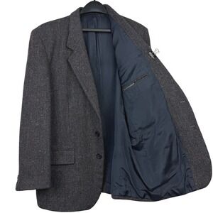 VINTAGE Triona Design DONEGAL TWEED Blazer Mens 44R Grey WOOL Gray Herringbone